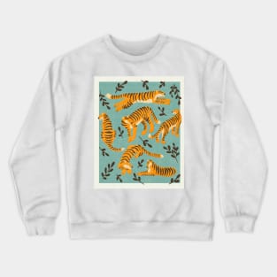 Bengal Tigers on teal background Crewneck Sweatshirt